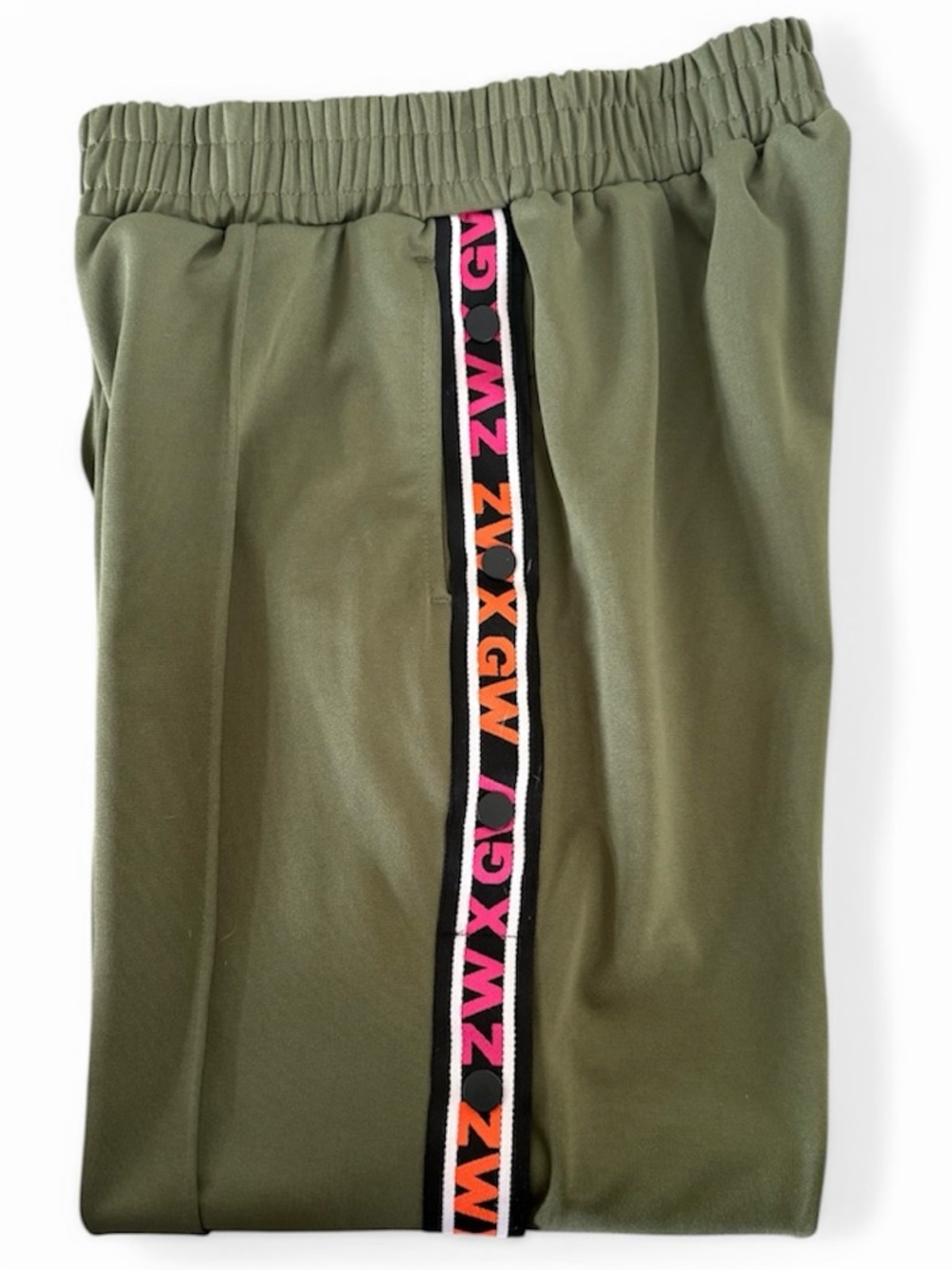 Zumba GinaGrant Collection Olive Green Track Pants with Pink & Orange Side Tape - Picture 3 of 4